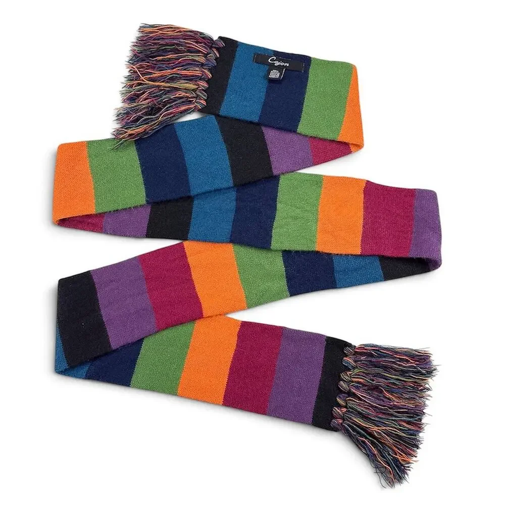 Cejon Multicolor Striped Fringe Scarf One Size Colorblock Colorful Retro